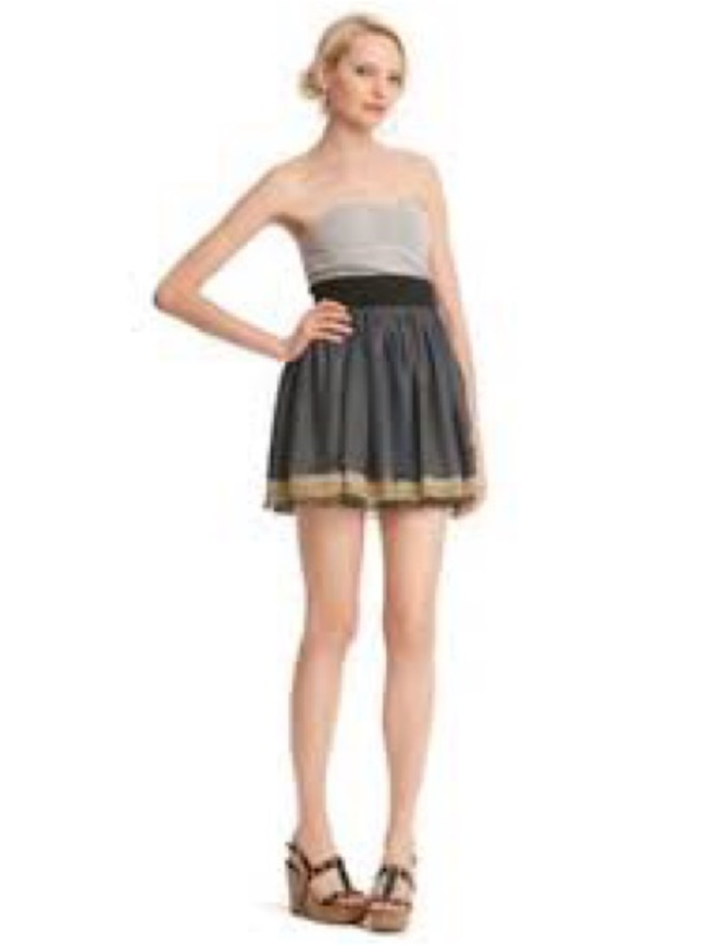 LaRok Strapless Grey Bodice with Charcoal Skirt and Black Waistband Dress XS
